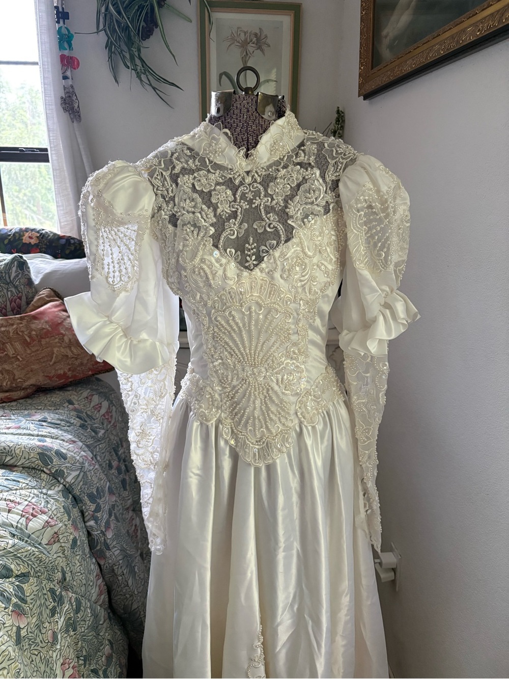 Vintage 80s Wedding Dress & Matching Veil